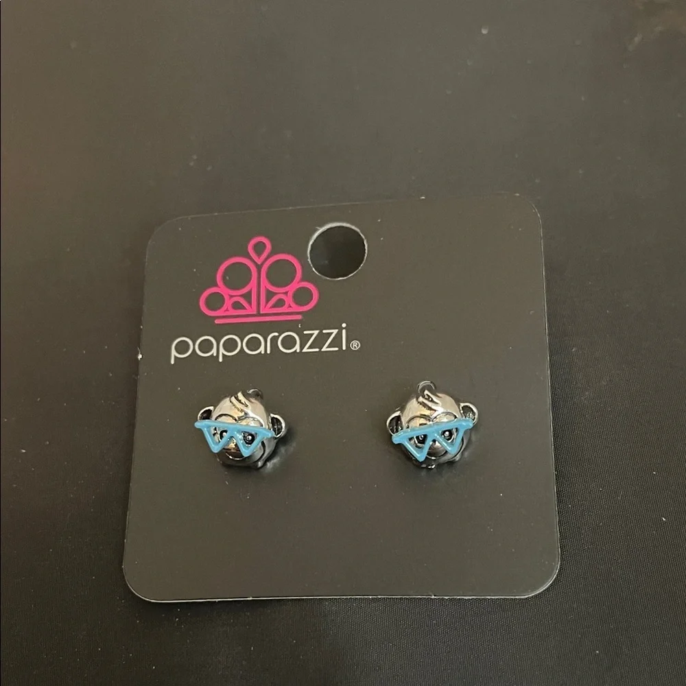 Paparazzi Silver and Blue Monkey Stud Earrings